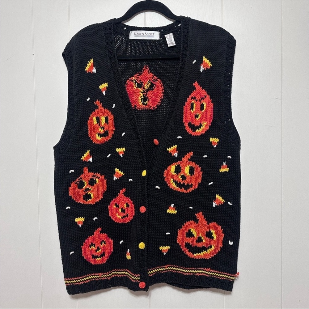 Halloween vintage 90s  Pumpkin Sweater Vest grandmacore